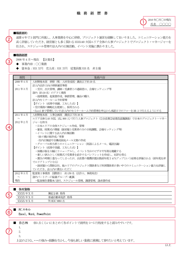 職務経歴書(参考例)